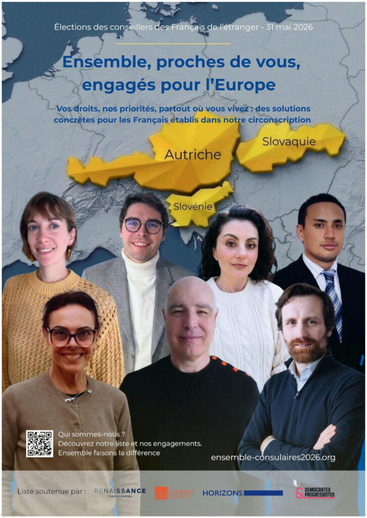 Affiche Fabrice Tressard, tête de liste « Ensemble, proches de vous, engagés pour l'Europe - Autriche, Slovaquie, Slovénie