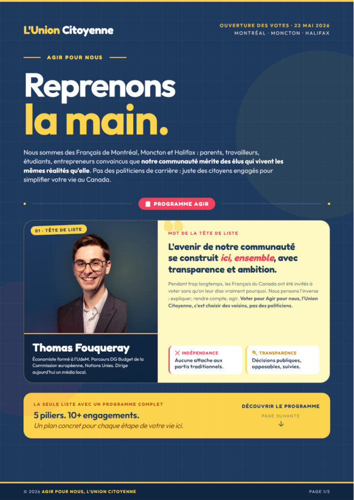 Profession de foi de Thomas Fouqueray, tête de liste « Agir pour nous, l'union citoyenne »