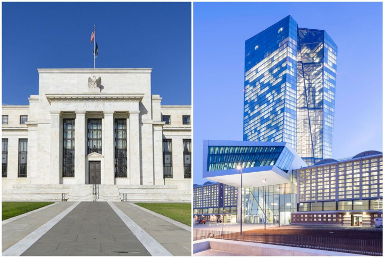 Le siège de la FED et le siège de la BCE